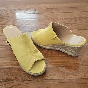 Wanted Yellow Suede Espadrille Wedge Slide Sandals